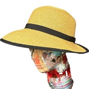 Sun ‘N’ Sand Wide Brim Straw Hat with Black Trim – Adjustable Fit